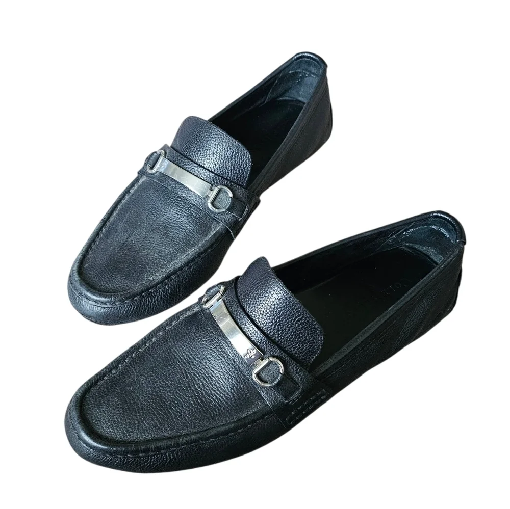 Cole Haan Black Leather Slip On Loafers with Silver Accent Size 12
